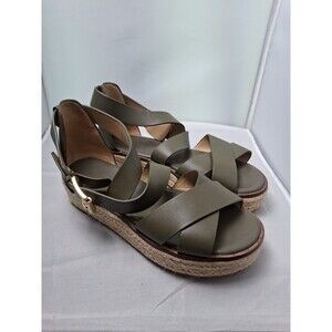 MICHAEL KORS Olive Green Strappy Espadrille Wedge Sandals Size 6.5 M